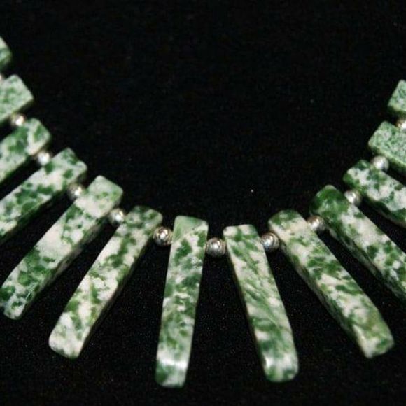 Tree Agate & Sterling Silver Chain Bib Necklace - Picture 3 of 5